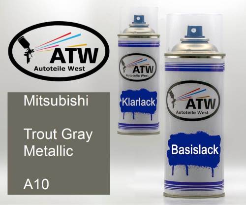 Mitsubishi, Trout Gray Metallic, A10: 400ml Sprühdose + 400ml Klarlack - Set, von ATW Autoteile West.